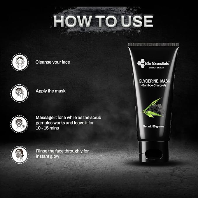 Blu Essentials Natural Bamboo Charcoal Glycerine Face Mask for Fairness, Tanning & Glowing Skin face mask for women | 50gm