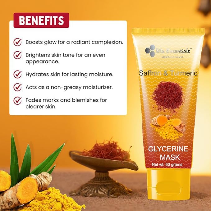 Saffron & Turmeric Glycerine Face Mask- Natural Brightening & Anti-Aging Mask for Glowing Skin Face Mask for Women | 50g